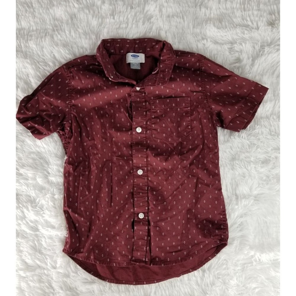 Old Navy Short Sleeve Button Up Top XS Boys Burgundy Used